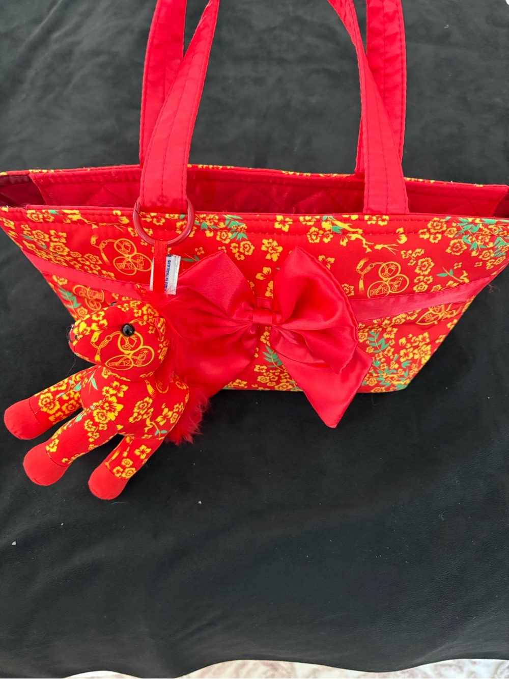 NaRaYa Red Floral Satin-Trim Tote with Bow Detail